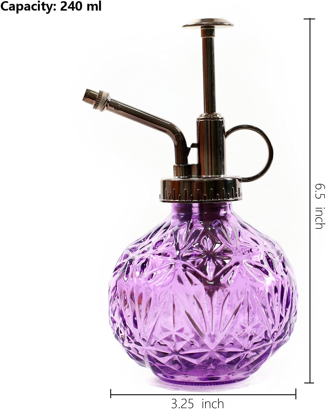 240ml Vintage Glass Plant Mister – Purple Decorative Spray Bottle with Metal Pump