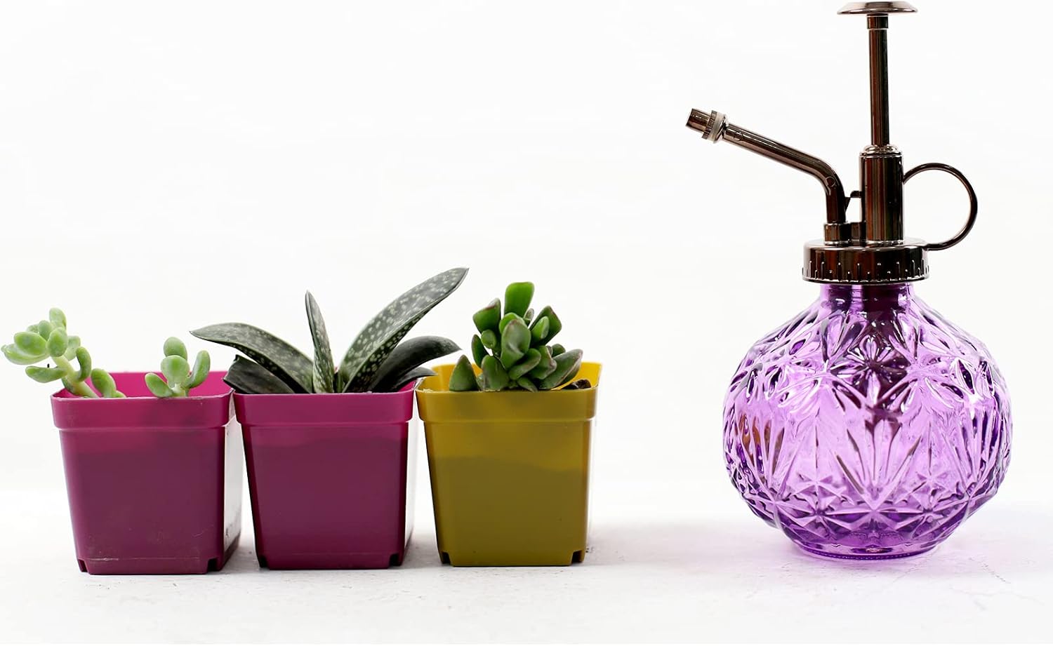 240ml Vintage Glass Plant Mister – Purple Decorative Spray Bottle with Metal Pump