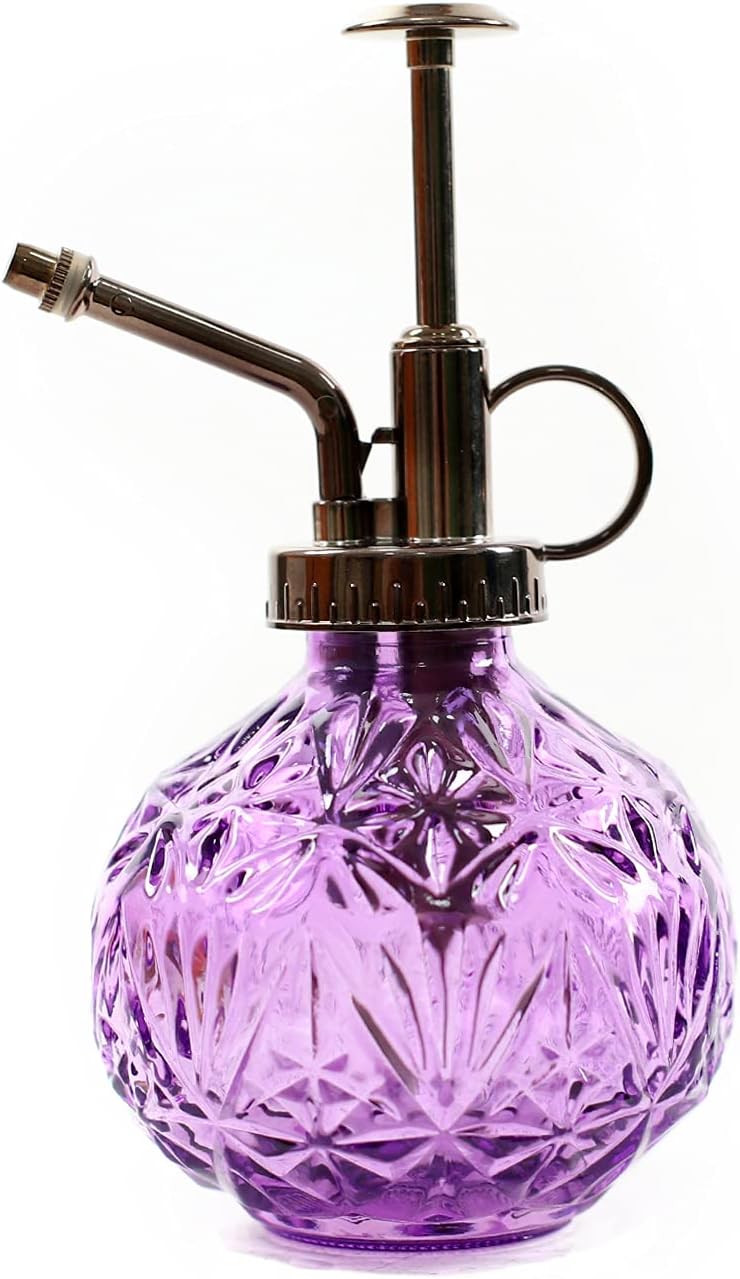 240ml Vintage Glass Plant Mister – Purple Decorative Spray Bottle with Metal Pump