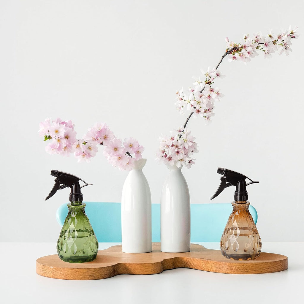 2 Pcs Brown & Green Diamond Pattern Spray Bottles 500ml – Adjustable Nozzle Multi-Purpose Sprayers
